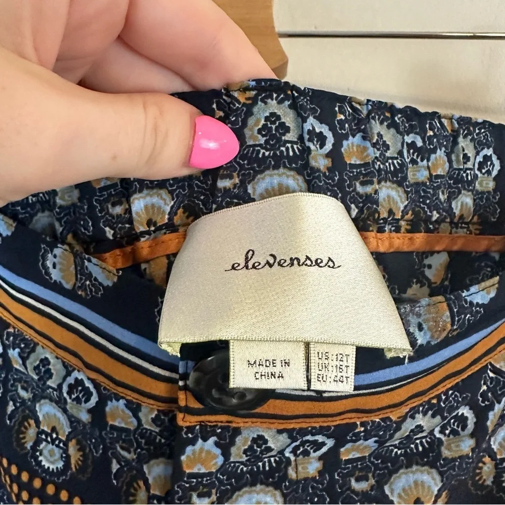 Anthropologie Elevenses | Navy Patterned Rolled Hem Trouser Pants 12T